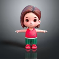 Cute Cartoon Girl Character In Watermelon Shirt Green Striped Shorts And Red Sandals 3D Render 3d model