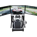 Functional Car Racing Simulator With Multiple Screens Steering Wheel And Racing Scenes