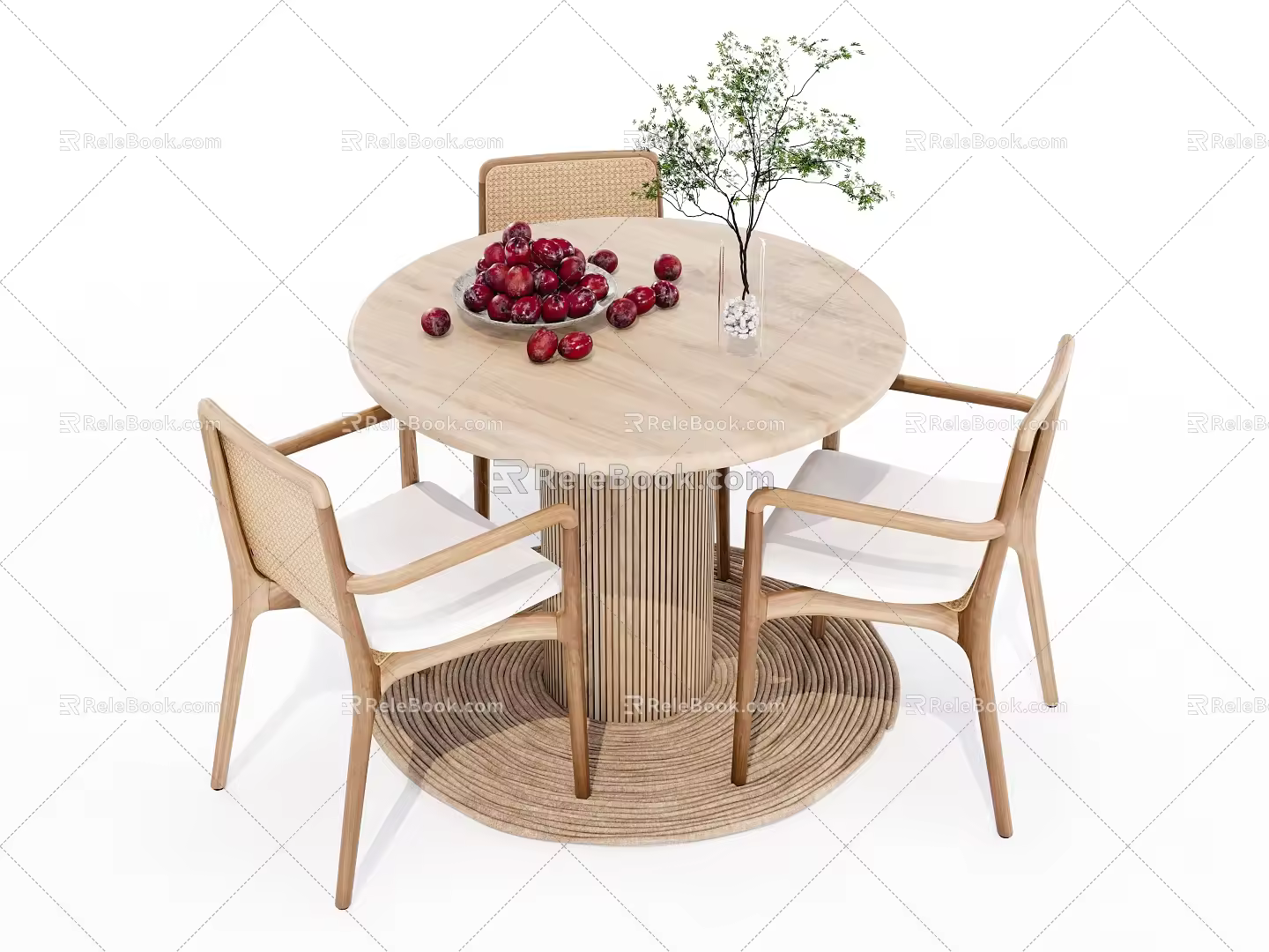 Modern log dining table and chair combination 3d model