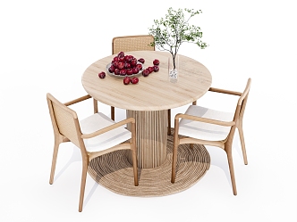 Modern log dining table and chair combination 3d model