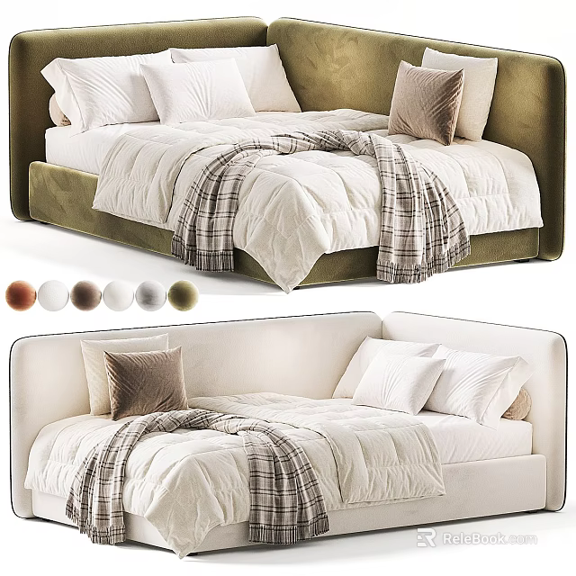 Stylish Modern Sofa Bed With Plush Pillows Cozy Blanket And Multiple Color Options 3d model 