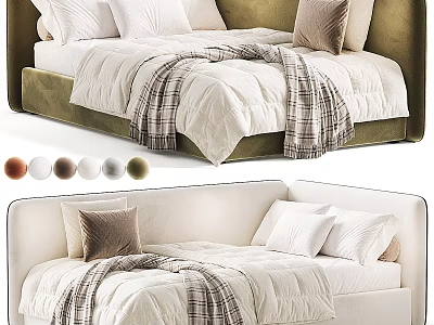 Stylish Modern Sofa Bed With Plush Pillows Cozy Blanket And Multiple Color Options 3d model