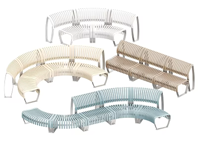 Various Designed Public Chairs With Curved And Straight Shapes In Different Colors 3d model