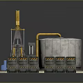 Industrial Oilfield Equipment Setup With Yellow Pump Jacks Large Storage Tanks And Blue Control Panel