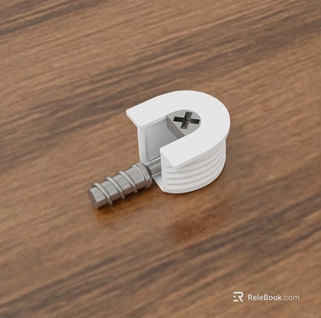 White Plastic Clamp With Metal Screw Placed On Wooden Table Surface 3d model 