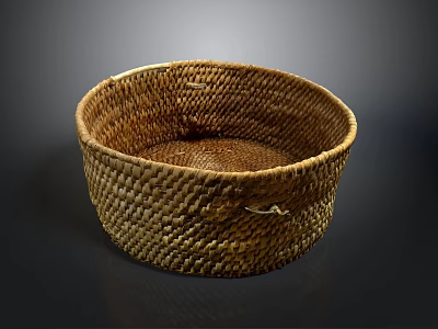 Handwoven Round Storage Basket With Handles Made Of Natural Material For Household Use 3d model