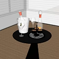 Elegant Bar Setup With Silver Tray Ice Bucket Champagne Bottle Wine Glasses And Small Tins