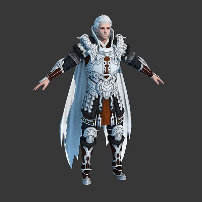 Fantasy Armored Character With Elaborate White Silver Armor And Decorative Cape Details 3d model