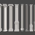Various Classical Roman Columns With Ornamental Tops And Fluted Shafts