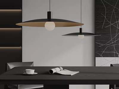 Modern Pendant Lights With Black And Beige Circular Design Above Dining Table 3d model