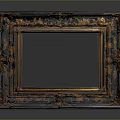 Vintage Black Picture Frame With Intricate Gold Ornate Decorative Border And Empty Center Panel