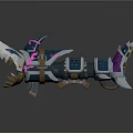 Unique Shark Themed Weapon Featuring Blue Pink Accents Metallic Frame And Spiked Details