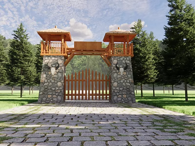 Chinese style scenic spot village gate 3d model Chinese style scenic spot village gate 3d model