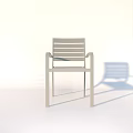 Light Colored Outdoor Chair With Slatted Back And Armrests For Garden Use 3d model