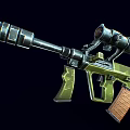 Green Tactical Assault Rifle With Brown Wooden Stock Scope And Suppressor