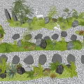 Natural Courtyard Garden Design With Pebble Ground Stones Pathway Foliage And Deer Statues
