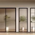 Modern Interior Sliding Doors With Various Glass Patterns And Indoor Plant Wooden Floor Background