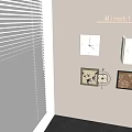 White Square Clocks On Wall With Minotli Sign Picture Frames And Flower Decorations