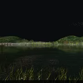 Tranquil Natural Scenery With Lake Reflections Green Mountains Trees Bridge And Blue Sky