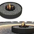 Outdoor Circular Fire Pit With Black Frame And Gray Pebbles For Garden Decor