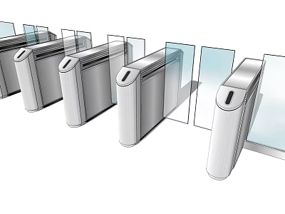 Modern Public Facility Turnstiles With Glass Barriers For Subway Stations 3d model