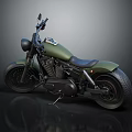 Dark Green Cruiser Motorcycle With Black Seat And Shiny Tires On Glossy Surface
