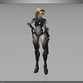 Futuristic Blonde Female Character In Sci Fi Armor With Blue Glowing Elements And Mechanical Parts 3d model