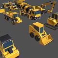 Various Types Of Yellow Construction Vehicles Including Bulldozers Mixers And Excavators