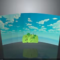 Curved Decorative Furniture Panel With Blue Sky White Clouds And Green Island