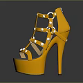 Elegant Golden Strappy Studded High Heels With Platform Sole Fashion Design