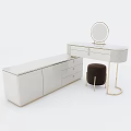 Modern White Dressing Table Interior Design With Gold Frame Round Mirror And Drawers 3d model