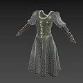 Green A Line Dress Featuring Gray Long Sleeves Brown Cuffs and Corset Lace Up Detail