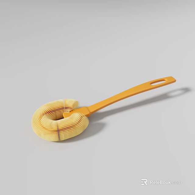 Essential Yellow Round Kitchen Cleaning Brush With Textured Head And Orange Handle 3d model 
