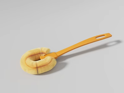 Essential Yellow Round Kitchen Cleaning Brush With Textured Head And Orange Handle 3d model