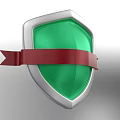 3D Rendered Green Shield With Silver Border And Red Ribbon