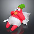 Red Game Movie Character In Green Hat White Diaper Holding Hamburger With Pillow And Cigarette