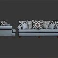 Light Blue Two Seater Sofas With Geometric Patterned Decorative Pillows Modern Style 3d model