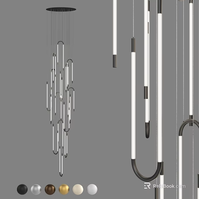 Modern Luxury Chandelier Design With Sleek Linear Pendant Lights For Interior 3d model 