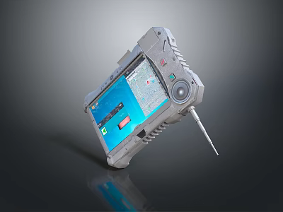 Futuristic Portable Computer With Gray Casing Digital Screen And Interface 3d model