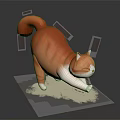 Chubby Orange Cat With Closed Eyes Curled Tail On White Cloud Base Dark Background 3d model