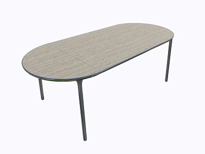 Simple Oval Dining Table With Wooden Surface And Metal Legs Design 3d model