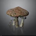 Edible Pink Green Spotted Mushroom with White Stems and Small Brown Stems Around