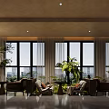 Modern Luxury Office Interior With Chinese Elements Partition Wooden Stone Lighting And Wall Art