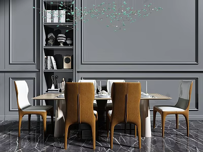 Modern multi-person dining table and chairs 3d model