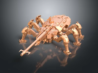 Smart Machine Design Showcasing Golden Mechanical Spider With Multiple Legs And Detailed Structure 3d model