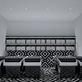 Modern Beauty Salon Interior With Black White Stripes Mirrors Chairs And Chevron Floor