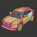Beige Modern SUV Car With Front Grille Black Wheels And Reflection On Dark Background