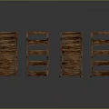 Four Wooden Storage Shelving Units With Multiple Shelves Arranged In A Row