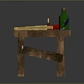 Vintage Wooden Table Display With Old Map Green Bottle Blue Box Candle Coins And Spyglass