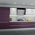 Modern Kitchen With Purple Cabinets Wall Units Tile Backsplash And Countertop 3d model